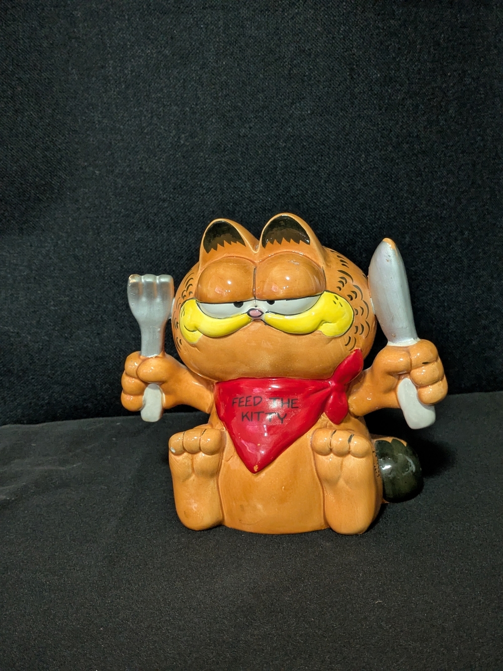 Vintage Garfield Ceramic Coin Bank Feed The Kitty Fork Knife Enesco 1981 Stopper